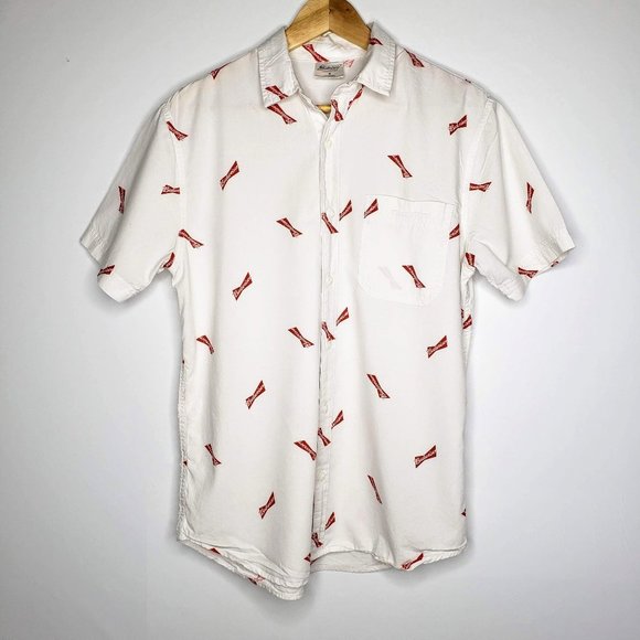 Budweiser White Button Down Short Sleeve Shirt S - Picture 1 of 6